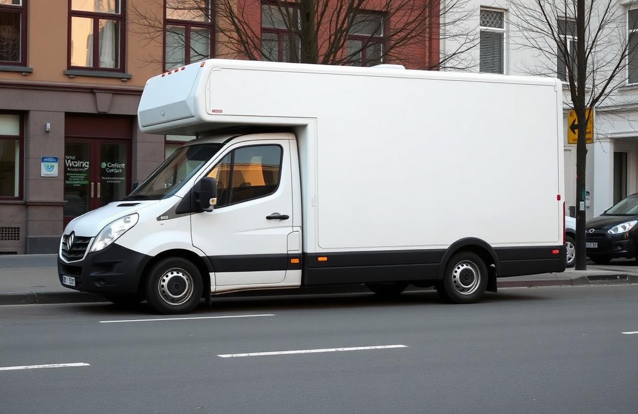 Leie flyttebil Oslo — hvit varebil parkert i bygate klar for flytting